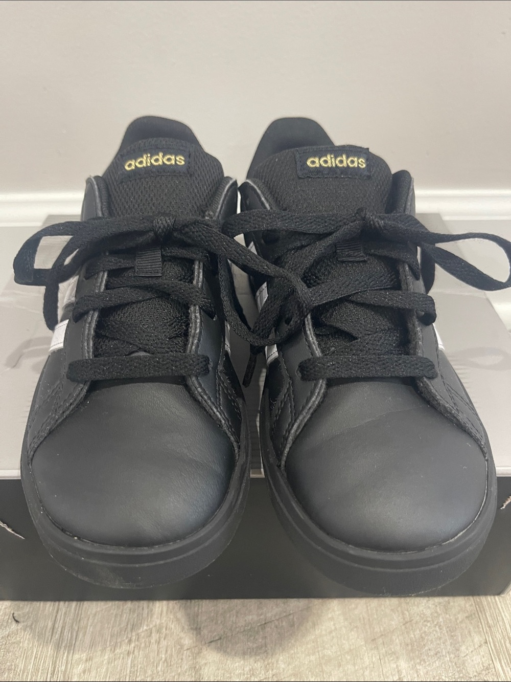 Adidas Kids Black Sneakers with Gold adidas Branding